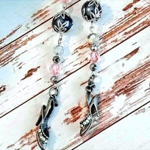 Silver Slipper Beaded Earrings